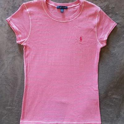 Tee-shirt haut pour femme Ralph Lauren taille M très bon état coloris rayé rose et blanc marinière 